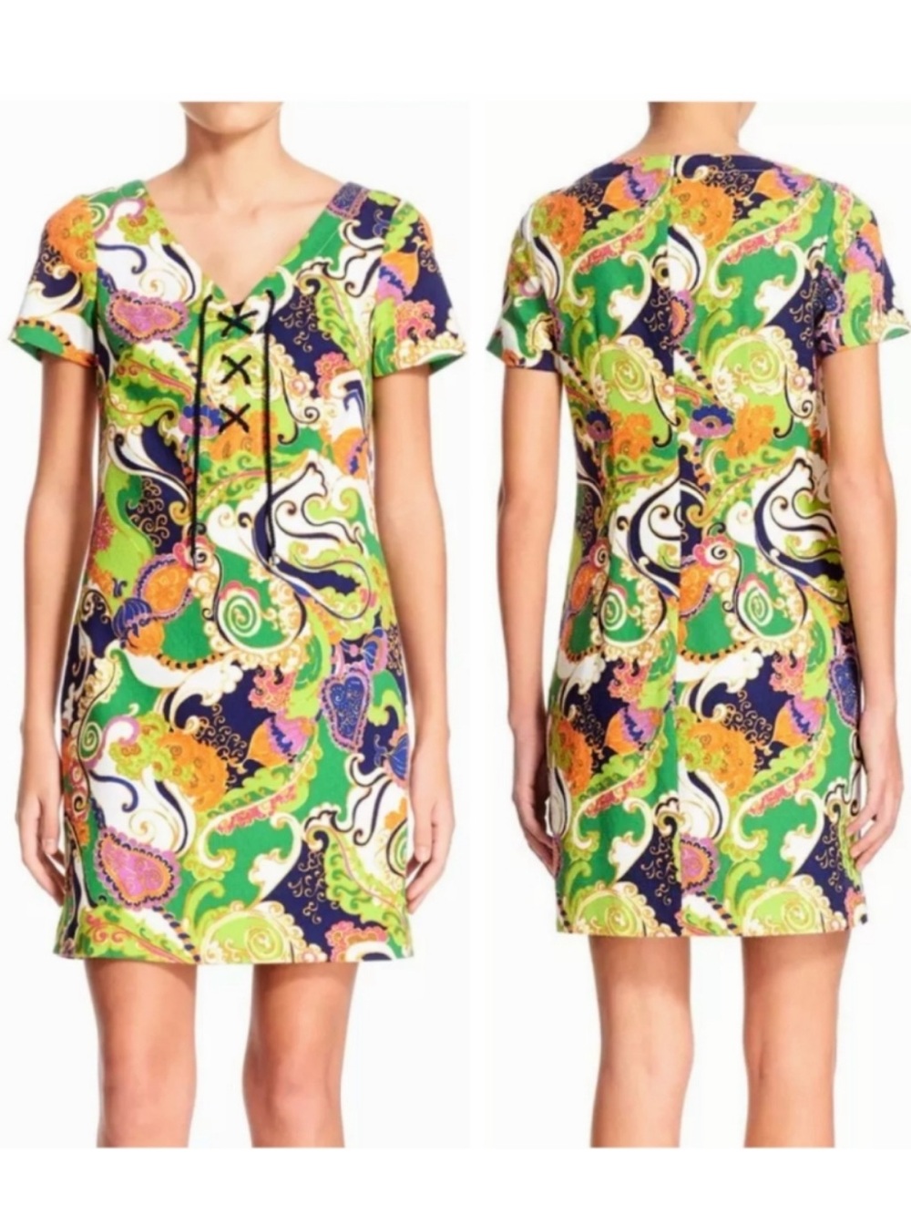 Trina Turk Yuna Multi Paisley Lace-Up Shift Dress